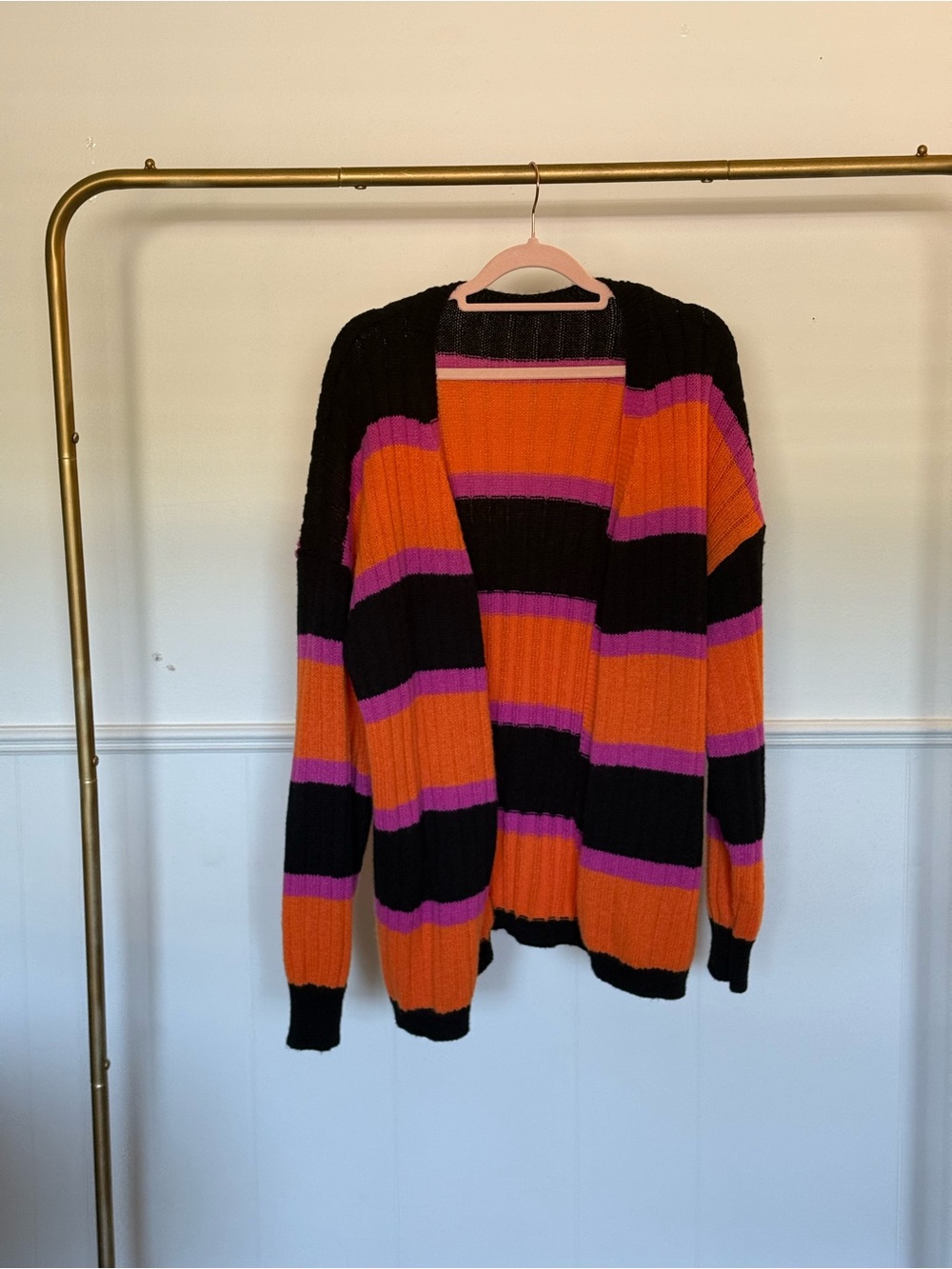 & Other Stories Striped Open-Front Cardigan in Orange, Black & Purple